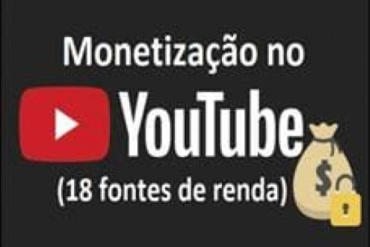 Estudante aprendendo sobre monetização no YouTube, visualizando 18 fontes de renda em um gráfico colorido.
