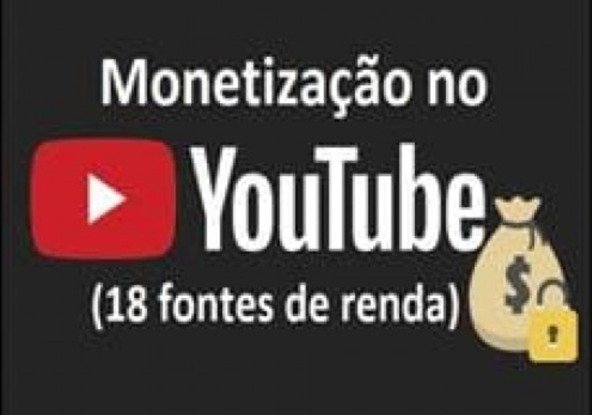 Estudante aprendendo sobre monetização no YouTube, visualizando 18 fontes de renda em um gráfico colorido.