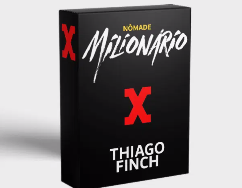 Homem sorridente em ambiente de trabalho moderno, com um laptop aberto exibindo gráficos de crescimento financeiro, representando o conceito de Nômade Milionário e sucesso em marketing digital.