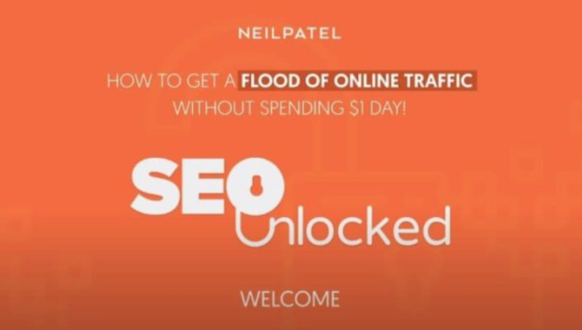 Capa do curso SEO Unlocked de Neil Patel com elementos de otimização e conversão