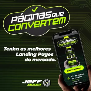Capa do curso Páginas que Convertem de Jeff Ecom com ícones de otimização e conversão.