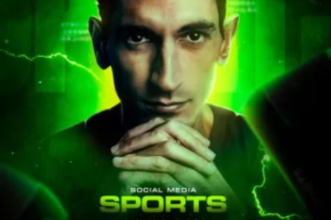 Capa do curso Social Media Sports com ferramentas de design gráfico e elementos esportivos