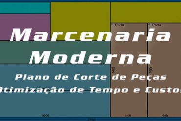 Homem experiente em marcenaria moderna desenhando plano de corte otimizado em software no computador.