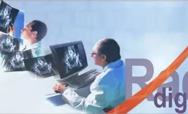 Ilustração moderna e inspiradora de médicos interagindo com tecnologia e conteúdo educacional online, representando o Radioposts.