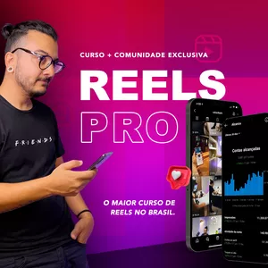 Banner do curso Reels Pro de Rafael Bem com título em destaque e elementos visuais de vídeo