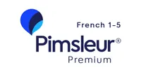 Capa do curso Pimsleur French 1-5 com ícones de áudio e comunicação