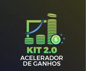 Capa do curso Kit Acelerador de Ganhos 2.0 Mentor Milionario com ícones de dinheiro e gráficos de crescimento.