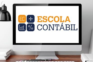 Capa do curso Escola Contábil Gabriel Rabelo, com título em destaque e informações de lançamento