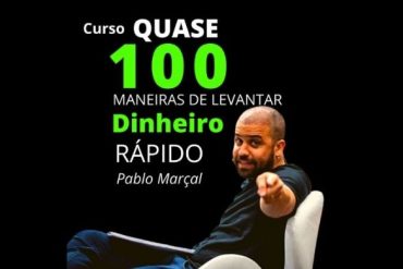 Capa do curso 'Quase 100 Maneiras de Levantar Dinheiro' em alta resolução, com ícones de dinheiro e gráficos de crescimento.