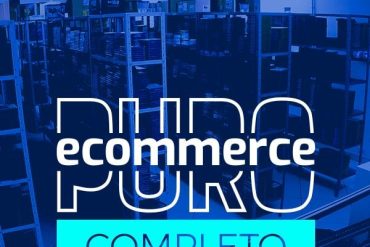 Capa do curso Ecommerce Puro de Gabriel Bollico com ícones de gráficos de crescimento e carrinhos de compra.