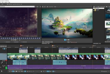 Tela do software Vegas Pro com interface de edição de vídeo profissional em uso