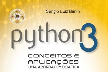 Capa do livro Python 3 Sérgio Banin em destaque, com ícones de código e aprendizado.