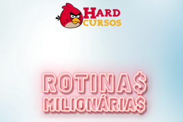 Homem com expressão de sucesso e foco, sentado em um escritório moderno, com gráficos de crescimento financeiro ao fundo, representando as Rotinas Milionárias de Rodrigo Barbi.