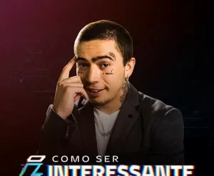 Ilustração vibrante de um influenciador digital carismático apresentando um curso online com elementos gráficos de sucesso e engajamento, representando o curso de Whindersson Nunes.