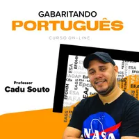 Capa do Curso Gabaritando Português Cadu Souto com ícones de download e aprovação em concursos