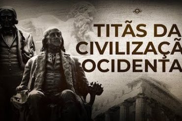 Capa do curso Brasil Paralelo Titãs da Civilização Ocidental em alta resolução com detalhes de livros antigos e bustos gregos.
