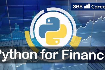 Programador usando Python para análise de dados financeiros em um laptop moderno, com gráficos e códigos visíveis.
