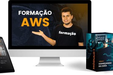 Capa do curso Formação AWS 3.0 de Henrylle Maia com ícones de nuvem e código.