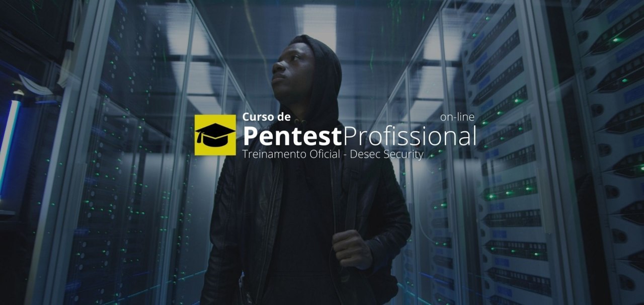 Capa do curso Pentest Profissional 2022 DESEC em alta resolução, com ícones de segurança e código.