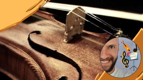 Estudante iniciante aprendendo a tocar violino com o curso online.