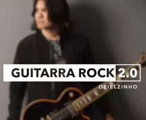 Capa do curso Guitarra Rock 2.0 com detalhes de guitarra e notas musicais