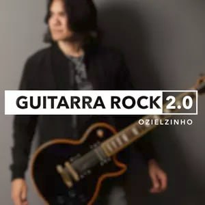 Capa do curso Guitarra Rock 2.0 com detalhes de guitarra e notas musicais