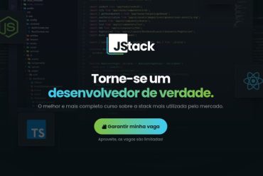 Capa do curso JStack de Mateus Luiz da Silva com ícones de NodeJS, React, React Native e TypeScript, destacando download.
