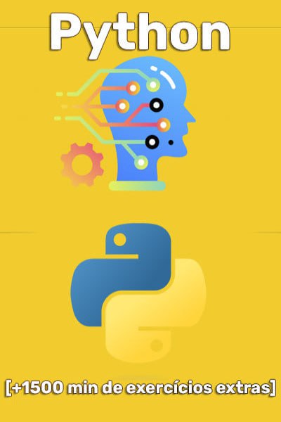 Capa do curso Python do Básico ao Avançado com ícones de código e gráfico de crescimento