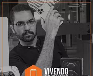 Capa do curso Vivendo de iPhone - Bruno Pereira, mostrando um iPhone moderno e símbolos de dinheiro e gráfico de crescimento.