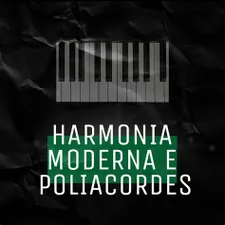 Capa do curso Harmonia Moderna e Poliacordes de Samuel Murad com notações musicais