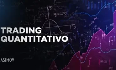 Homem analisando gráficos de trading quantitativo em um computador moderno com luzes neon refletindo.