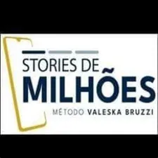 Valeska Bruzzi apresentando o curso Stories de Milhões, com elementos gráficos de alta conversão e resultados expressivos.