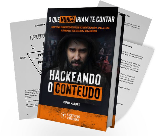 Homem sorrindo, em frente a um computador, com gráficos de crescimento e um ícone de alvo, simbolizando estratégias de conteúdo e conversão.