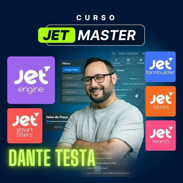 Capa do Curso JetMaster de Dante Testa com Elementor Pro e plugins Crocoblock