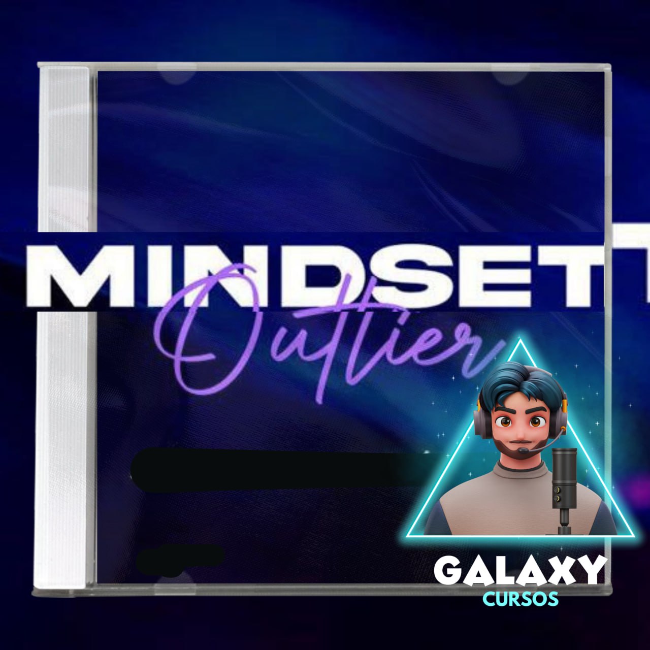 Capa do curso Mindset Outlier de Thiago Finch em formato digital com ícones de download e sucesso.